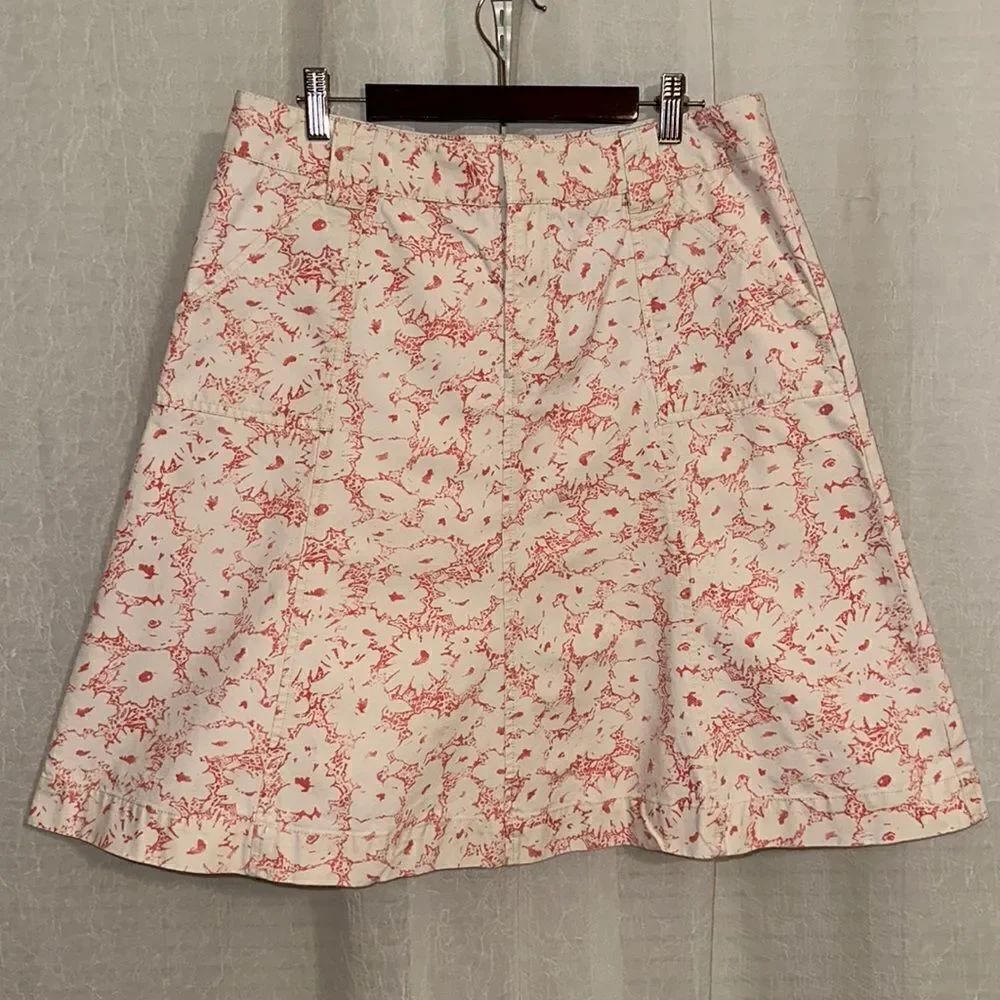 Eddie Bauer 10 Ivory Coral Pink Floral A Line 💯Cotton Four Pocket Skirt